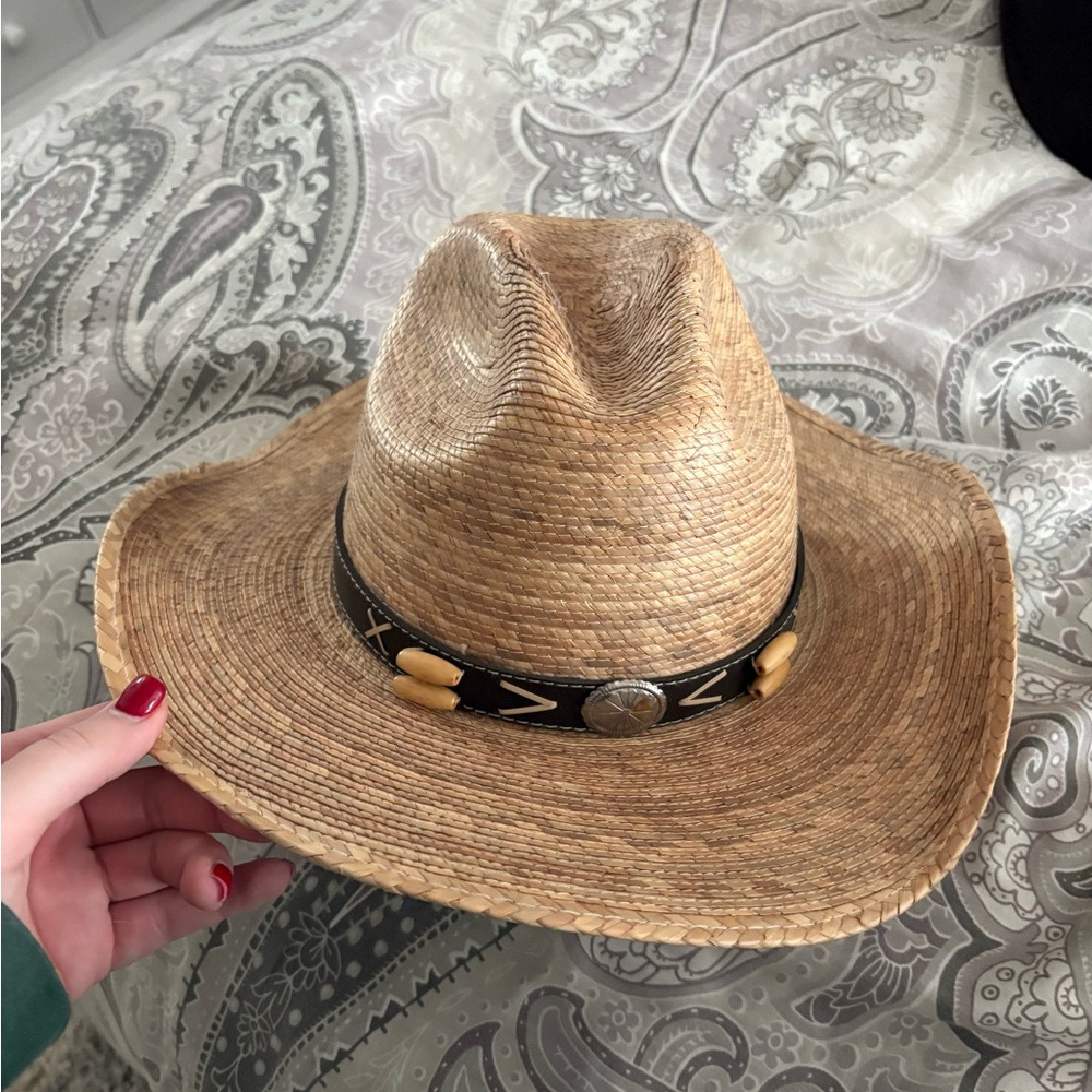 Stylish Tan Straw Hat with Black Band